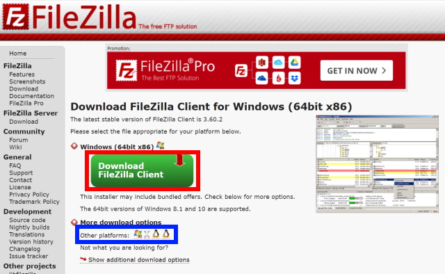 無料FTPソフトFilezilla(ファイルジラ)のインストール方法と使い方_02_インストール方法_Filezilla_clientダウンロード