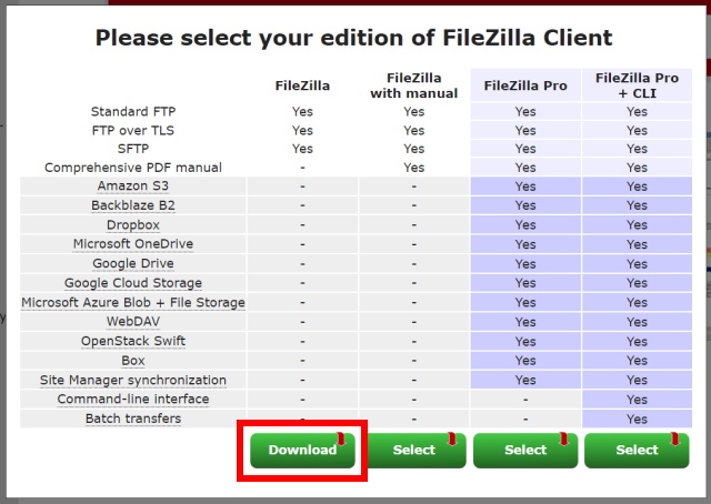 無料FTPソフトFilezilla(ファイルジラ)のインストール方法と使い方_03_インストール方法_Filezilla_client_editionの選択