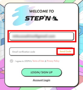 STEPNの始め方_STEPNのインストール_103_メールアドレス入力しsend codeをタップ