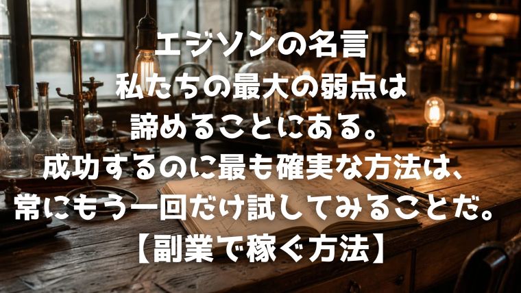 エジソンの名言：私たちの最大の弱点は諦めることにある。成功するのに最も確実な方法は、常にもう一回だけ試してみることだ。【副業で稼ぐ方法】